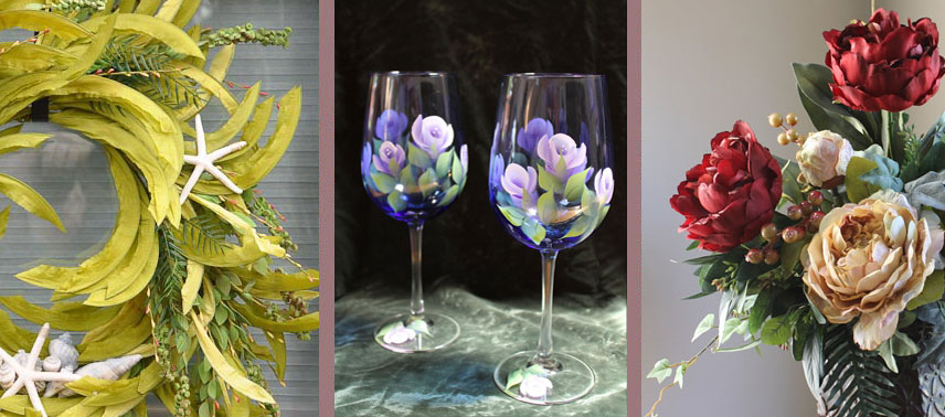 Bucks County Silk Arrangements Hand Painted Glasses